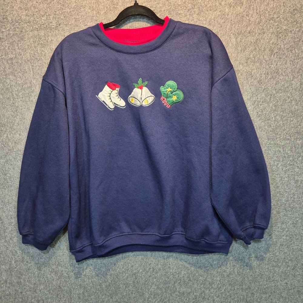 VTG Basic Editions XL Applique Embroidered Christmas Sweatshirt Kitschy Cottage